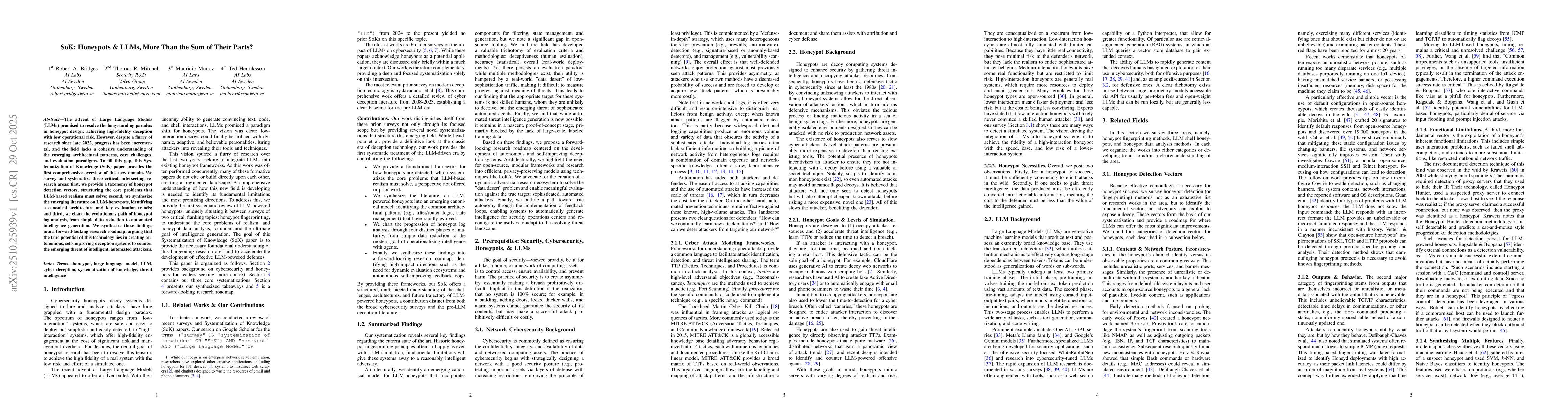 Thumbnail for SoK: Honeypots & LLMs, More Than the Sum of Their Parts?