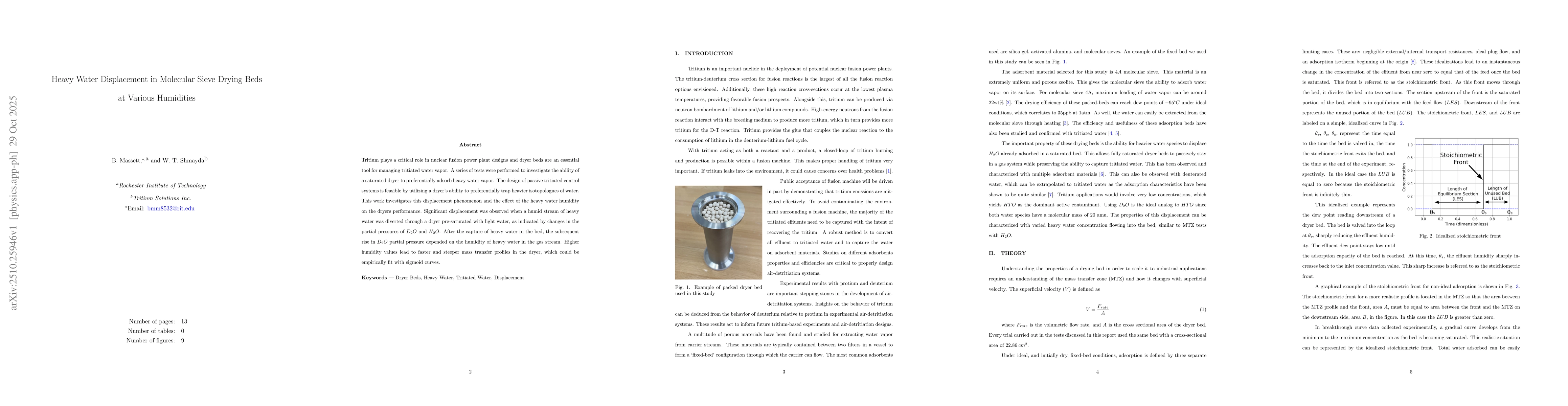 Thumbnail for Heavy Water Displacement in Molecular Sieve Drying Beds at Various
  Humidities