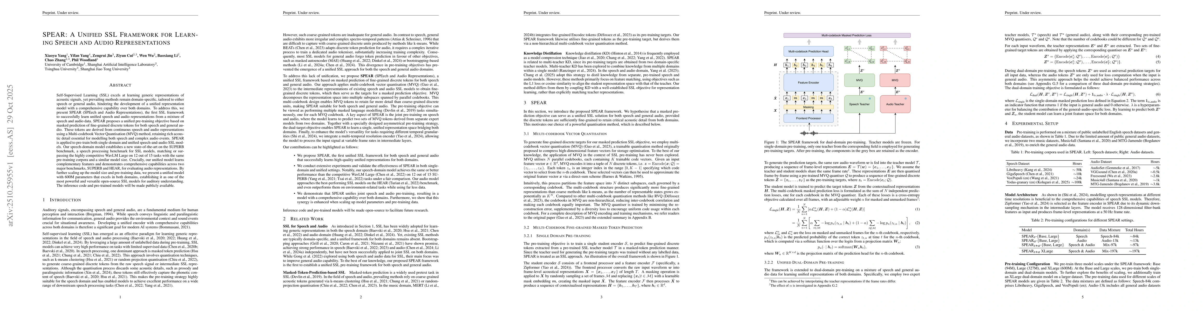 Thumbnail for SPEAR: A Unified SSL Framework for Learning Speech and Audio
  Representations