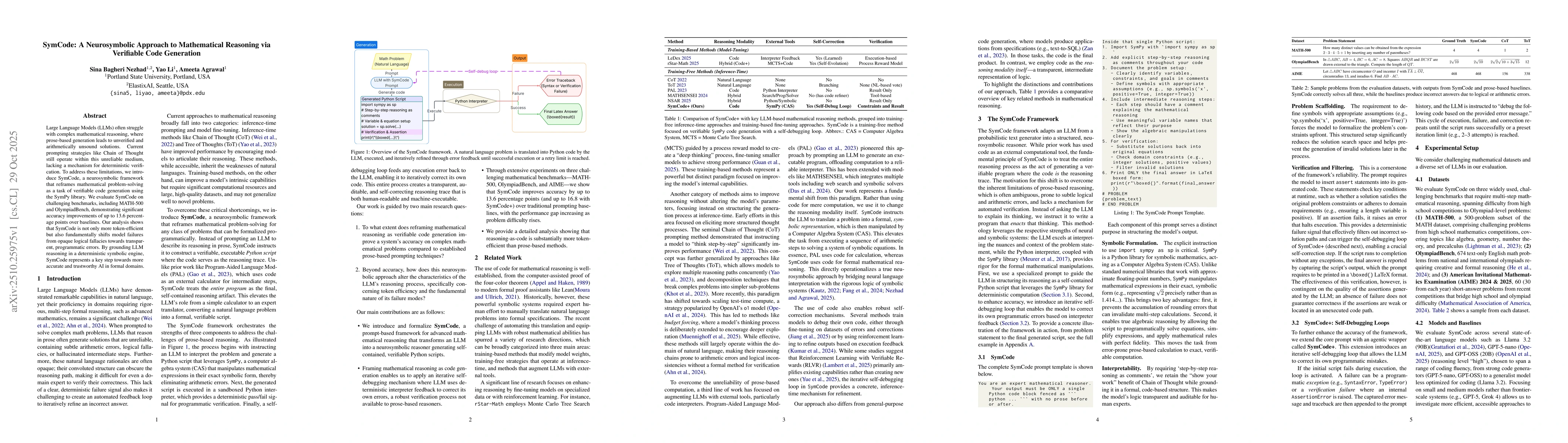 Thumbnail for SymCode: A Neurosymbolic Approach to Mathematical Reasoning via
  Verifiable Code Generation