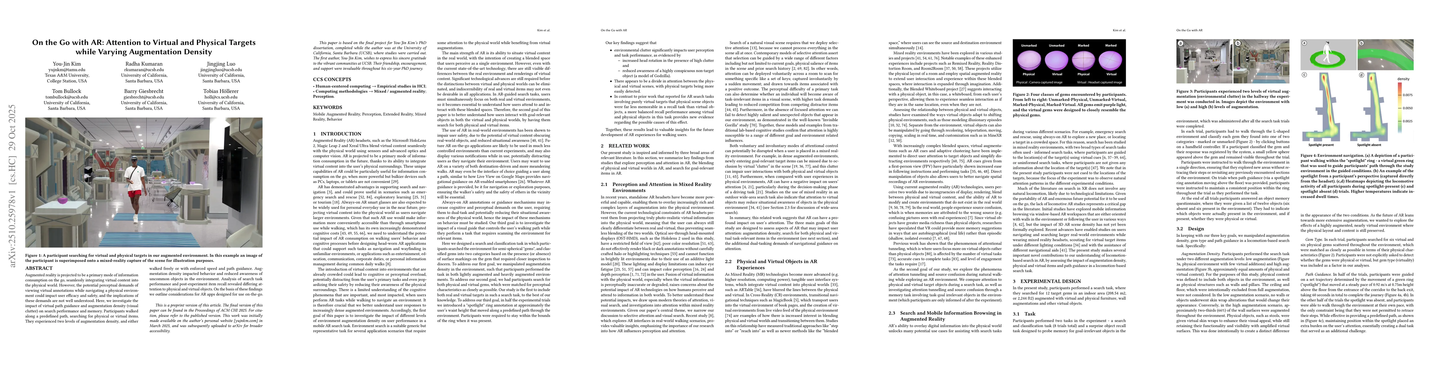 Thumbnail for On the Go with AR: Attention to Virtual and Physical Targets while
  Varying Augmentation Density