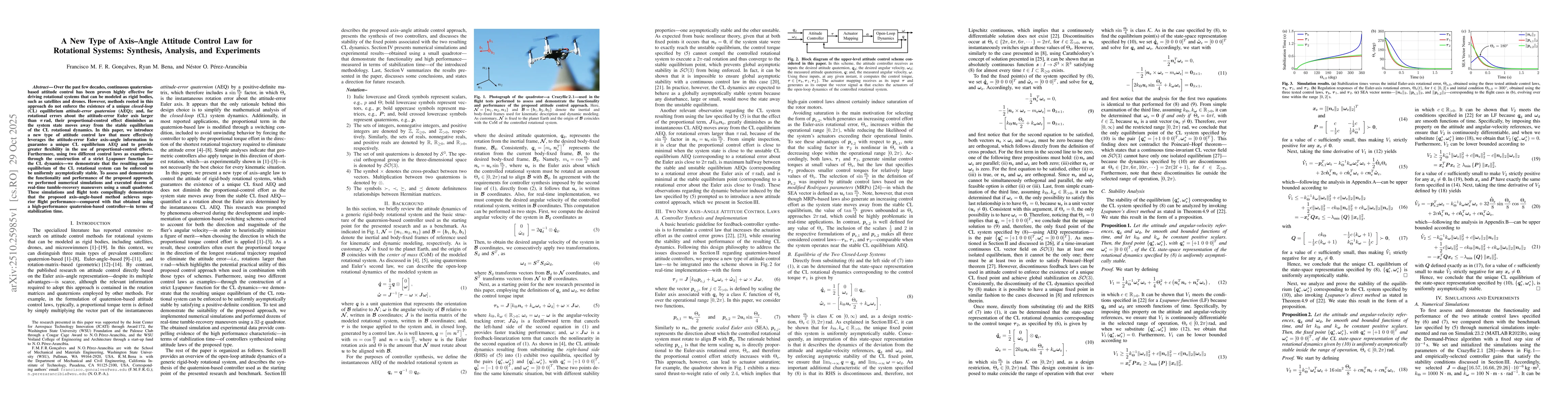 Thumbnail for A New Type of Axis-Angle Attitude Control Law for Rotational Systems:
  Synthesis, Analysis, and Experiments