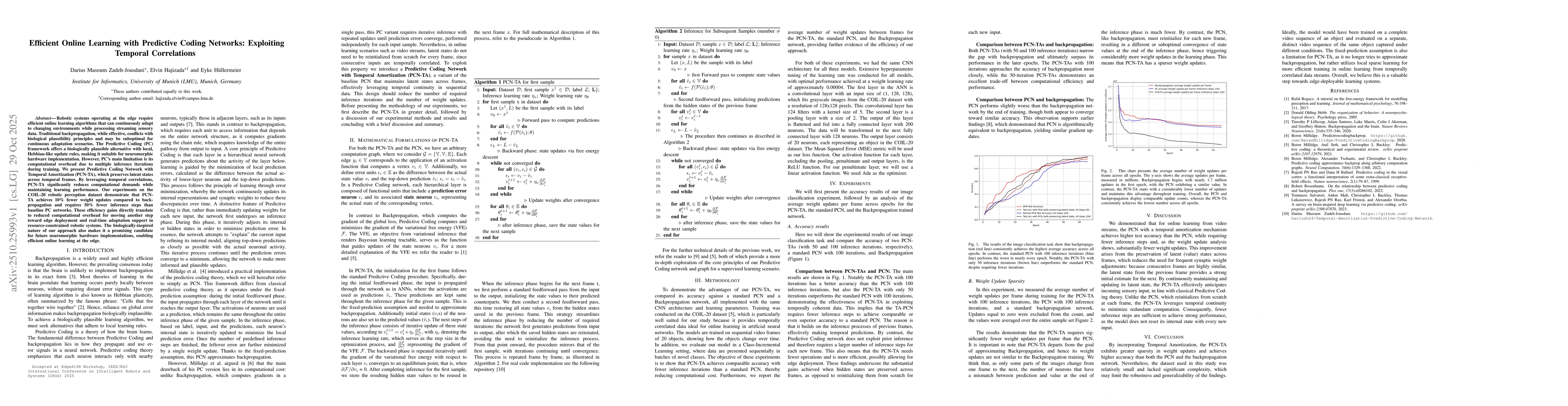 Thumbnail for Efficient Online Learning with Predictive Coding Networks: Exploiting
  Temporal Correlations