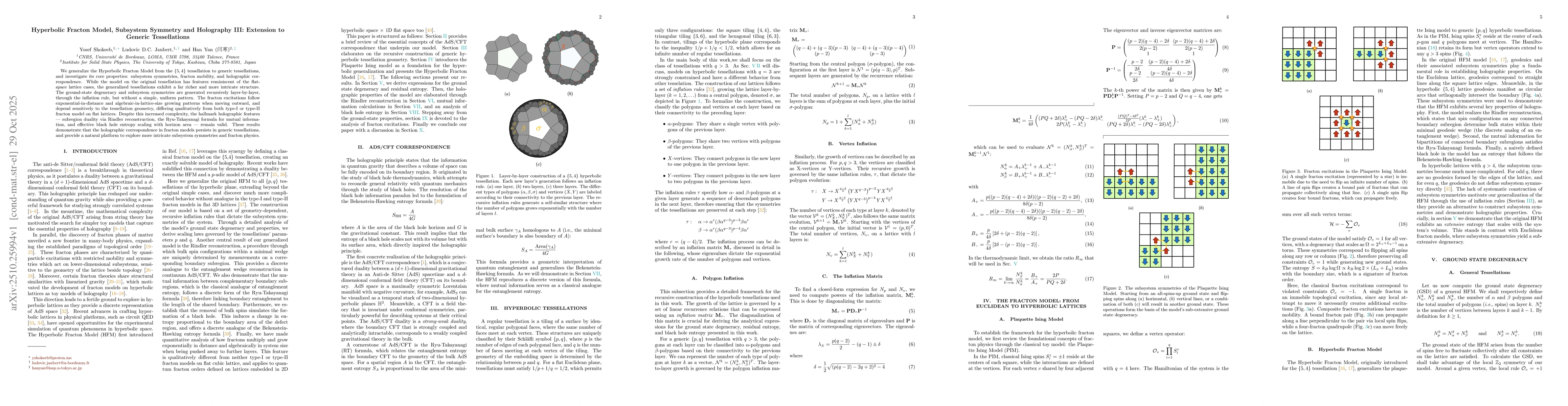 Thumbnail for Hyperbolic Fracton Model, Subsystem Symmetry and Holography III:
  Extension to Generic Tessellations