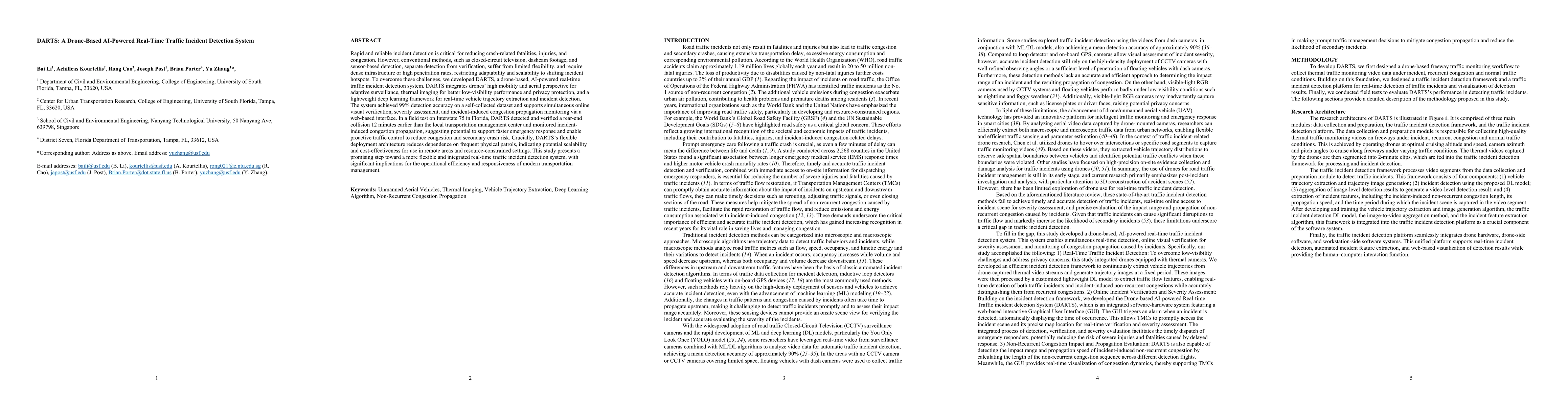 Thumbnail for DARTS: A Drone-Based AI-Powered Real-Time Traffic Incident Detection
  System