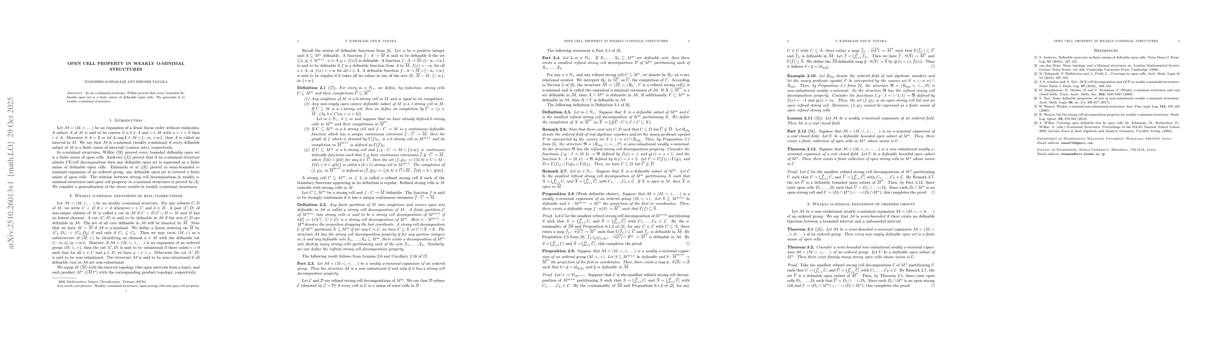 Thumbnail for Open cell property in weakly o-minimal structures