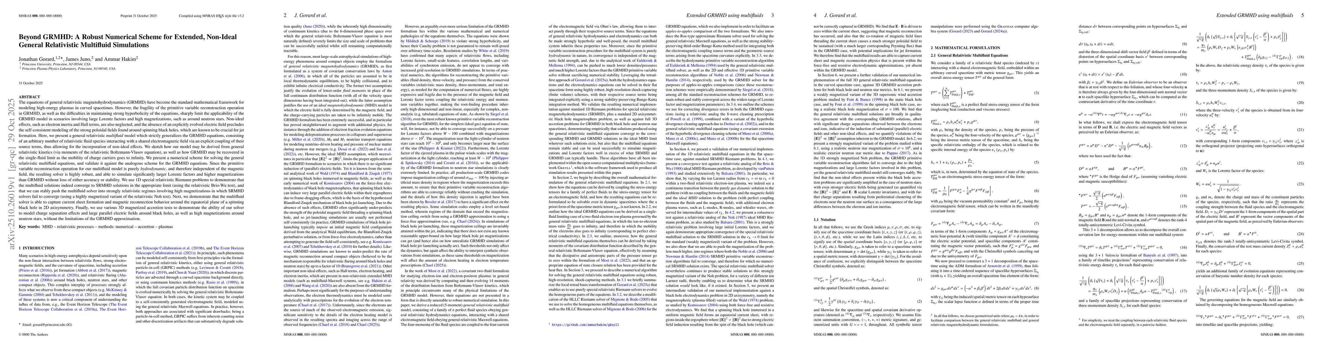Thumbnail for Beyond GRMHD: A Robust Numerical Scheme for Extended, Non-Ideal General
  Relativistic Multifluid Simulations