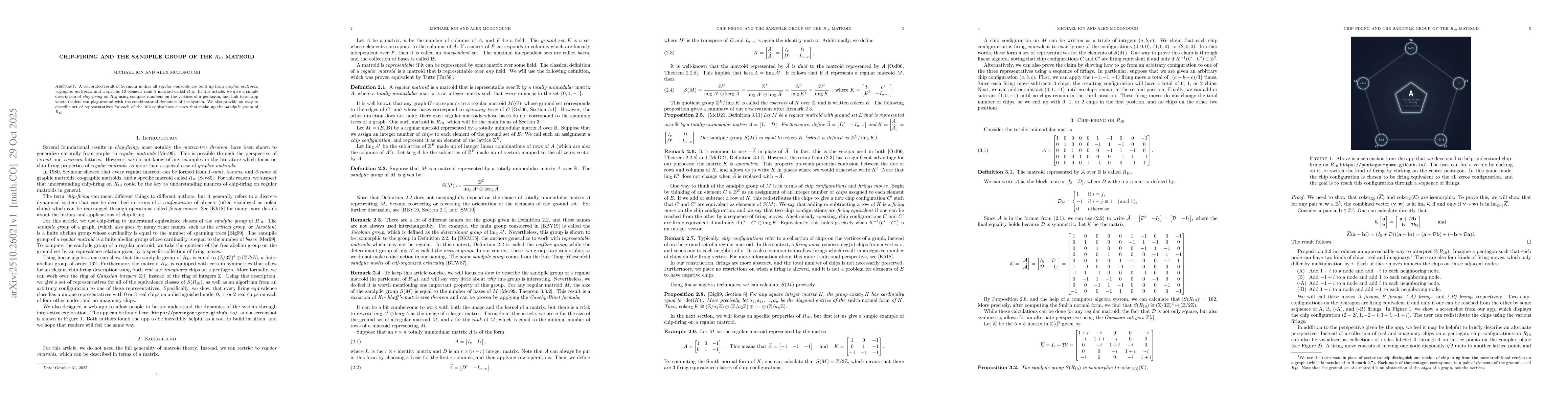Thumbnail for Chip-Firing and the Sandpile Group of the $R_{10}$ Matroid
