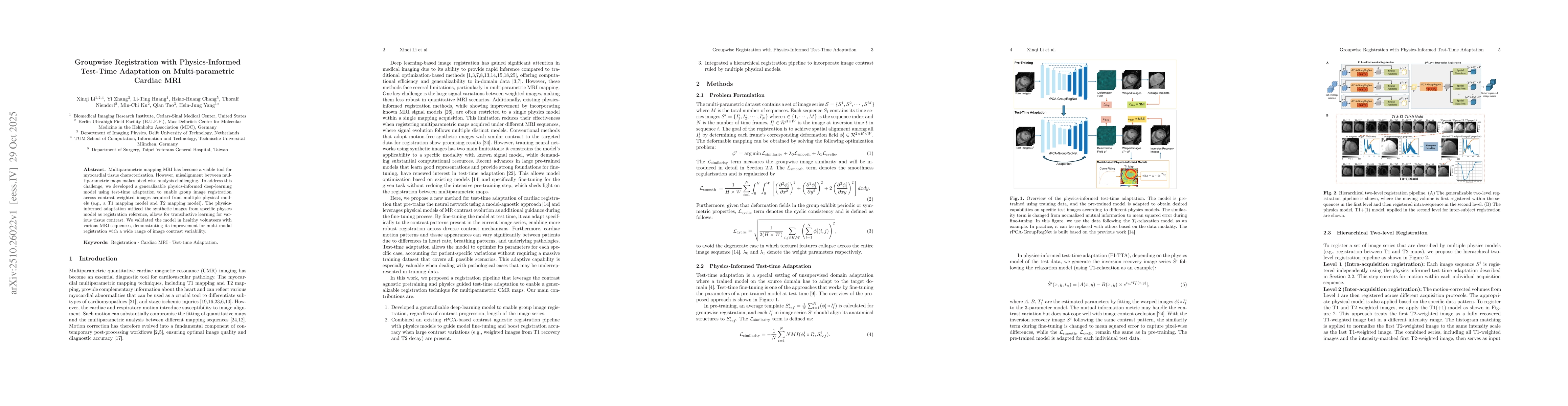 Thumbnail for Groupwise Registration with Physics-Informed Test-Time Adaptation on
  Multi-parametric Cardiac MRI