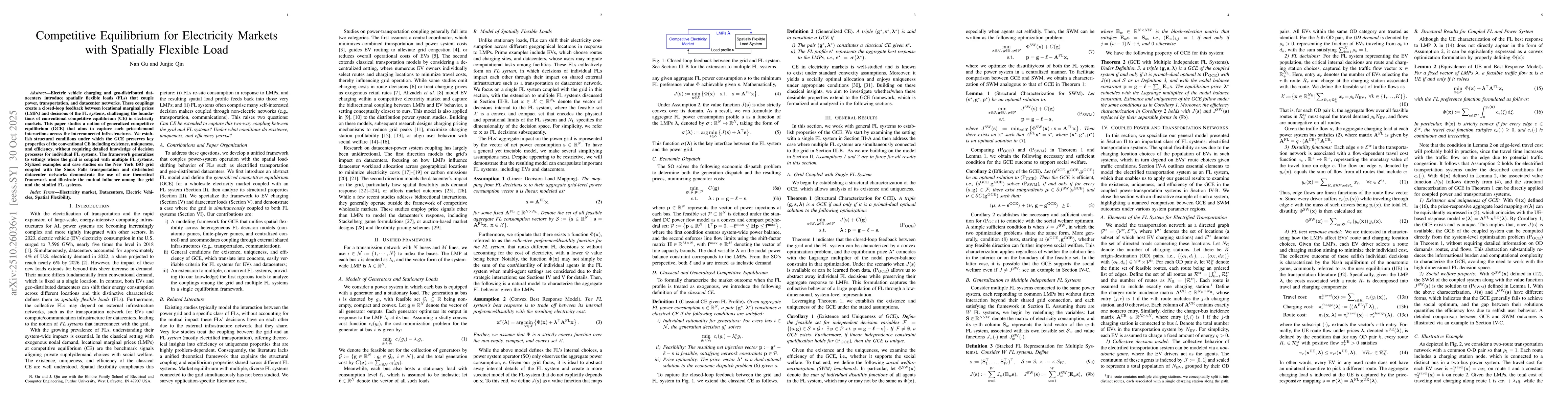 Thumbnail for Competitive Equilibrium for Electricity Markets with Spatially Flexible
  Loads