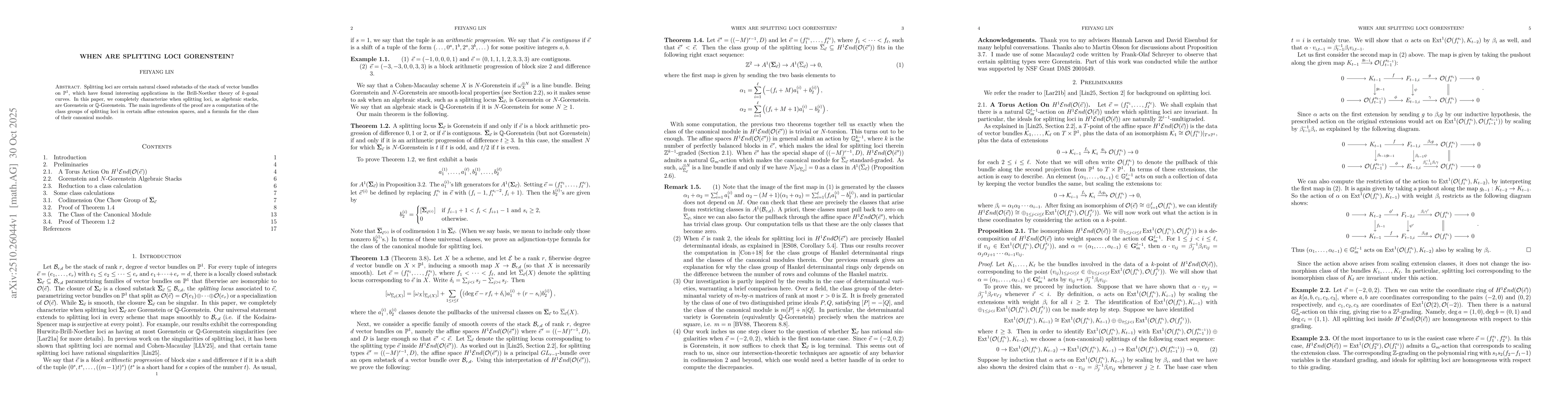 Thumbnail for When are splitting loci Gorenstein?
