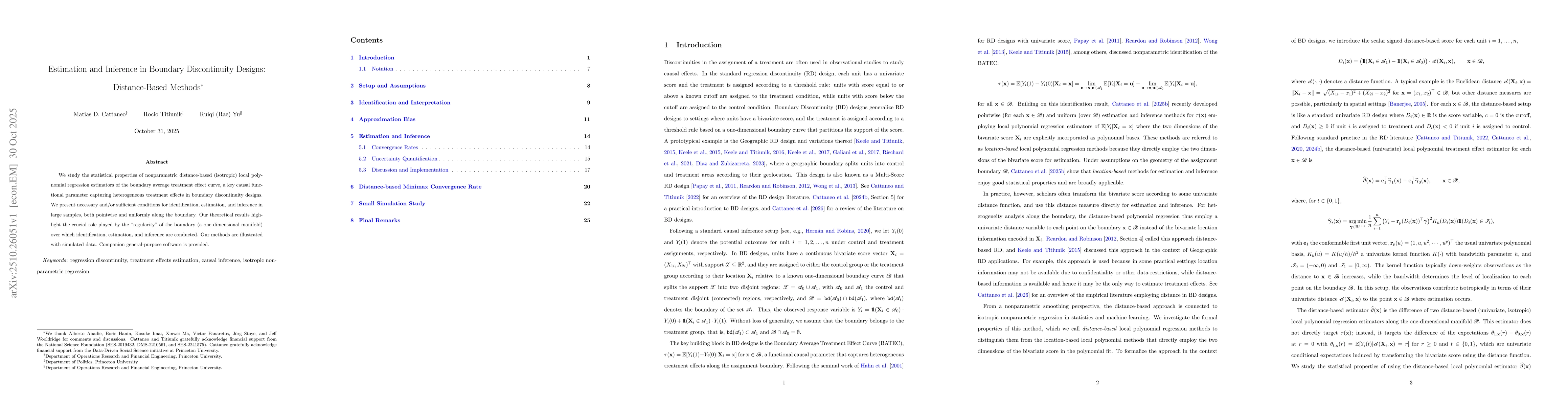 Thumbnail for Estimation and Inference in Boundary Discontinuity Designs:
  Distance-Based Methods