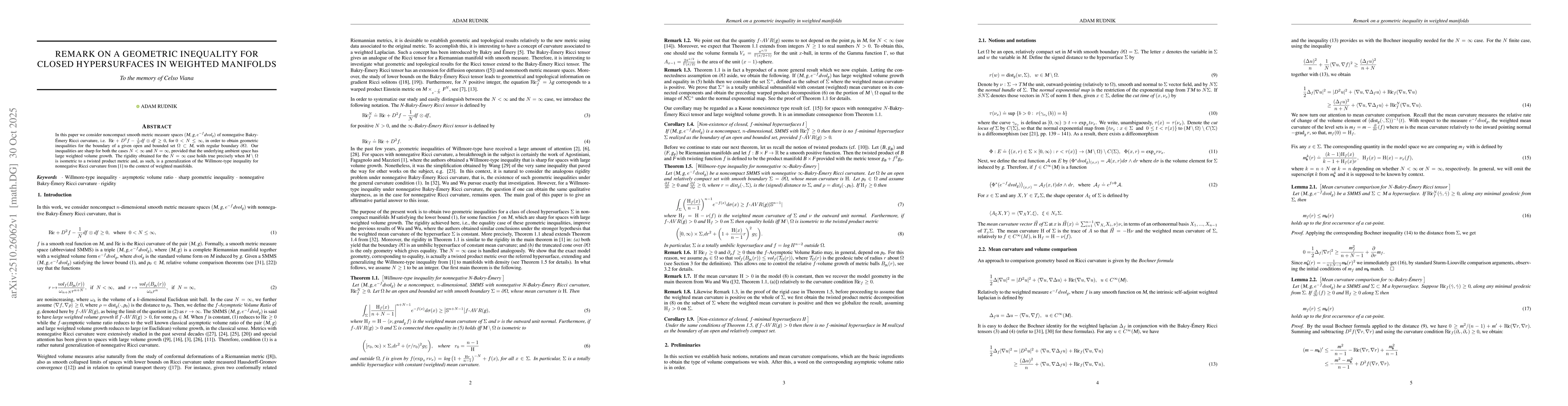 Thumbnail for Remark on a geometric inequality for closed hypersurfaces in weighted
  manifolds