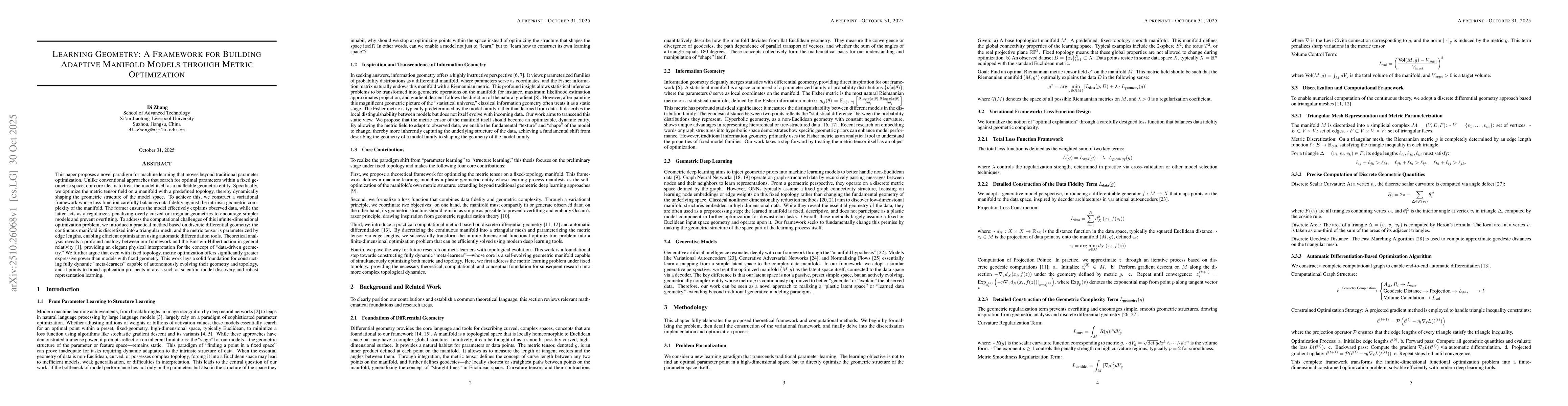 Thumbnail for Learning Geometry: A Framework for Building Adaptive Manifold Models
  through Metric Optimization
