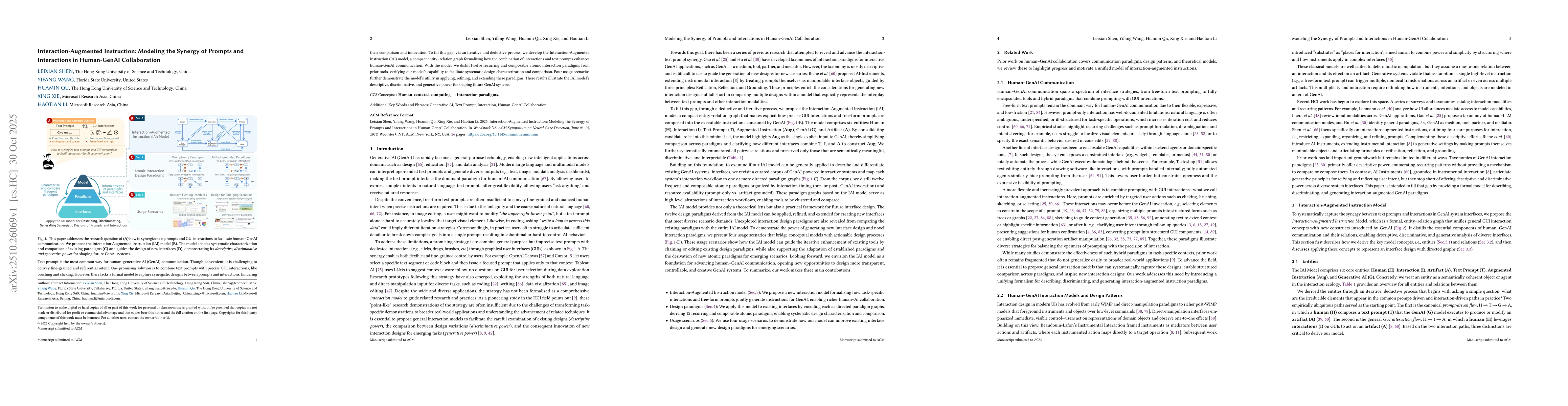 Thumbnail for Interaction-Augmented Instruction: Modeling the Synergy of Prompts and
  Interactions in Human-GenAI Collaboration