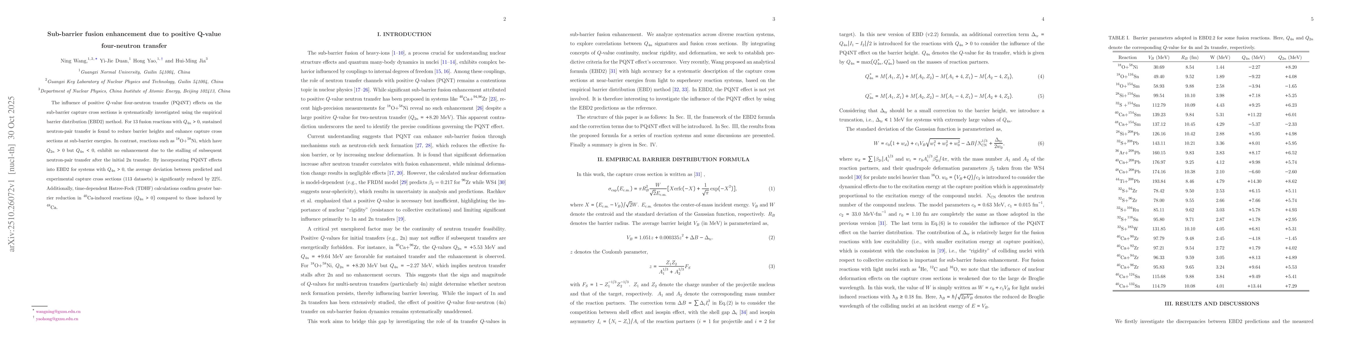 Thumbnail for Sub-barrier fusion enhancement due to positive Q-value four-neutron
  transfer