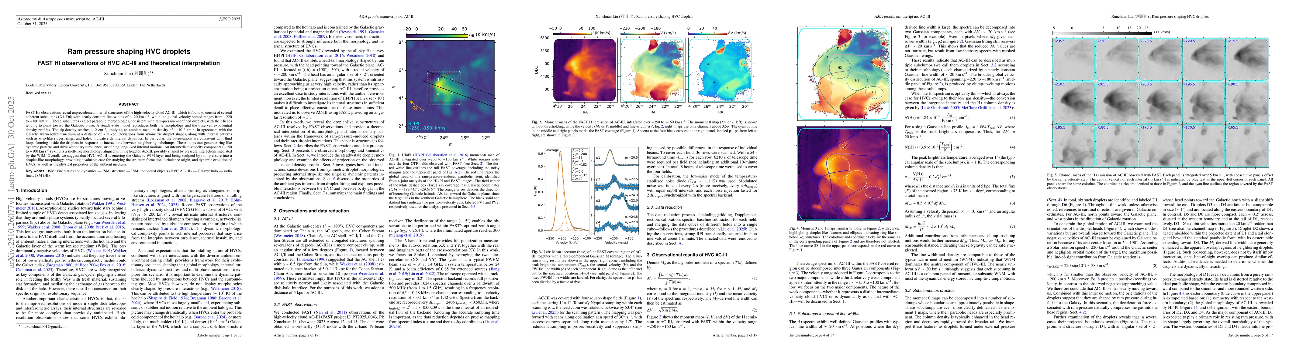 Thumbnail for Ram pressure shaping HVC droplets -- FAST HI observations of HVC AC-III
  and theoretical interpretation