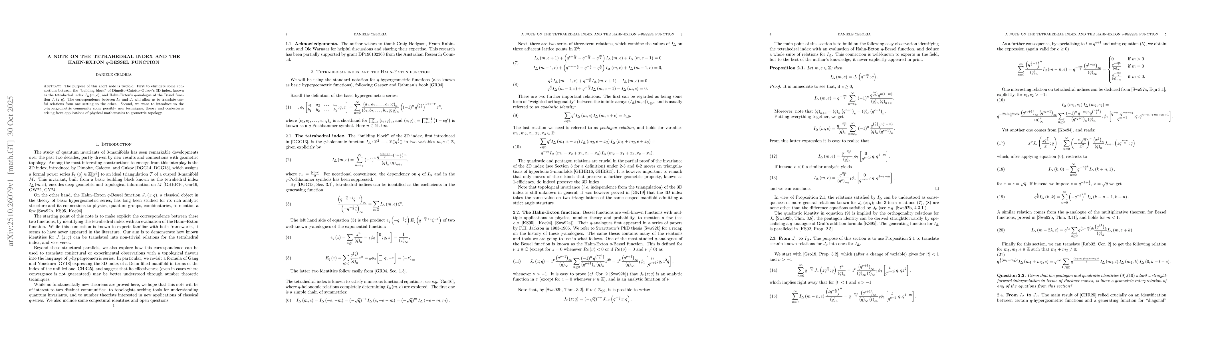 Thumbnail for A note on the tetrahedral index and the Hahn-Exton q-Bessel function