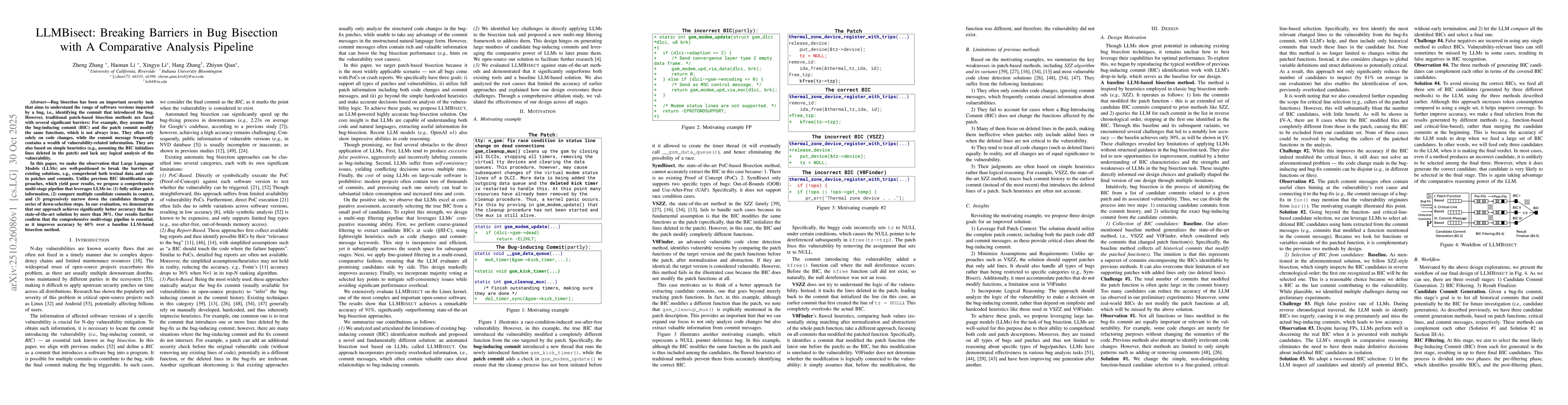 Thumbnail for LLMBisect: Breaking Barriers in Bug Bisection with A Comparative
  Analysis Pipeline
