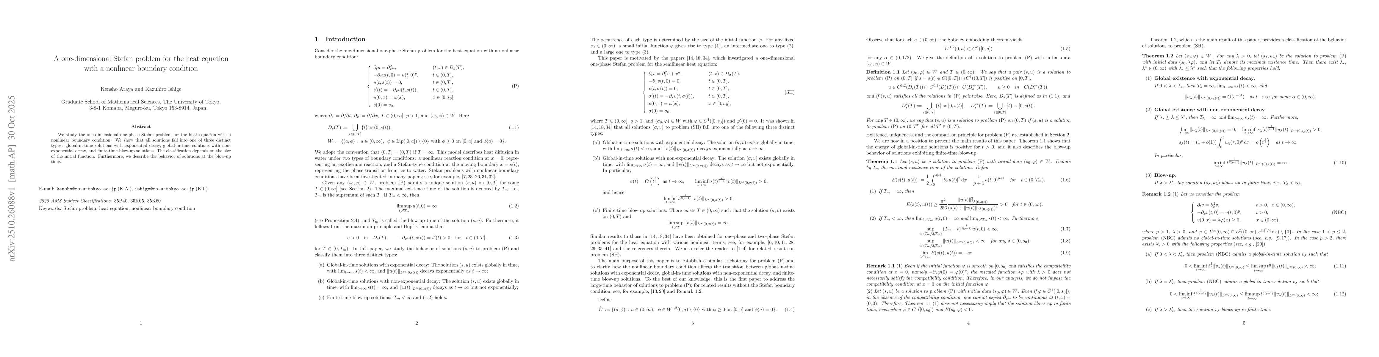 Thumbnail for A one-dimensional Stefan problem for the heat equation with a nonlinear
  boundary condition