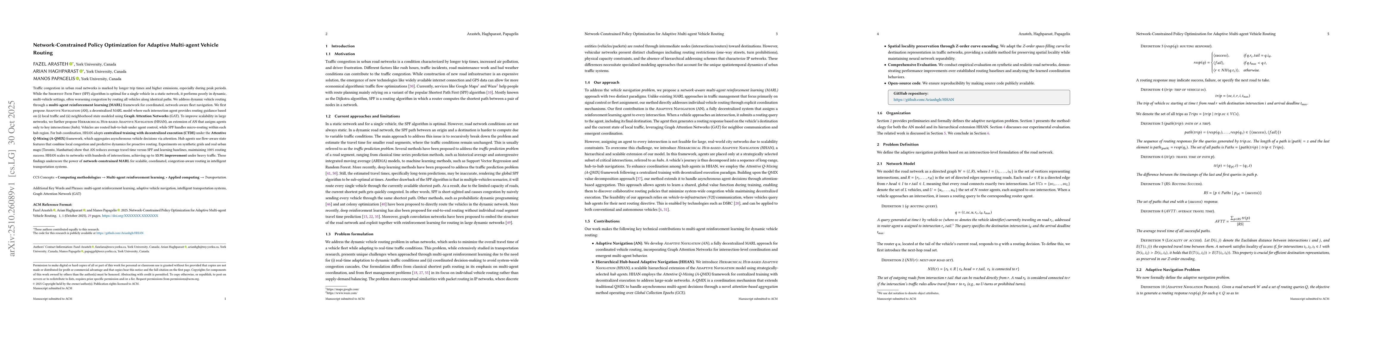 Thumbnail for Network-Constrained Policy Optimization for Adaptive Multi-agent Vehicle
  Routing