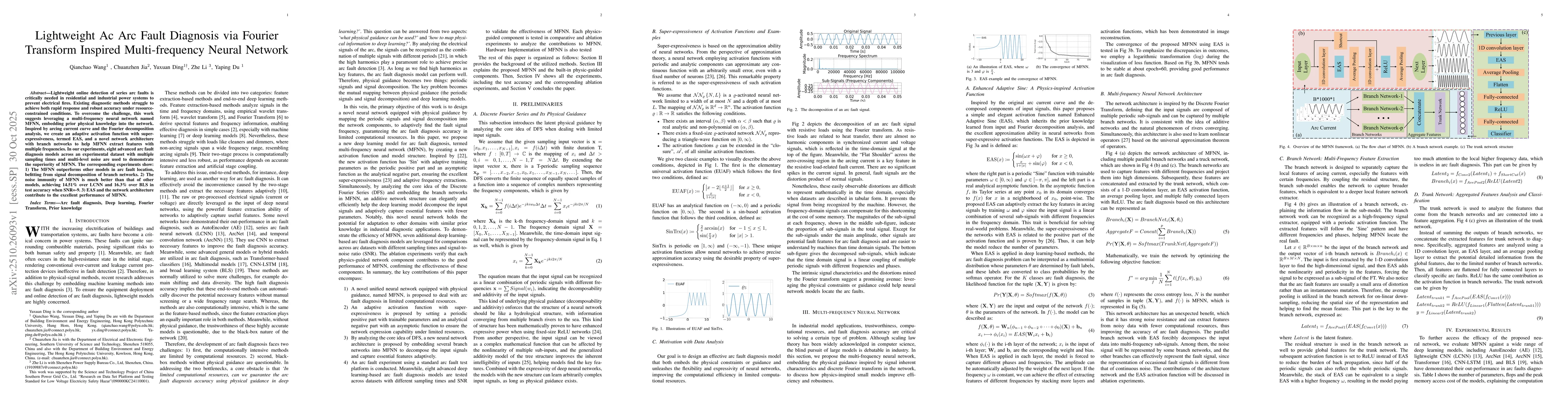 Thumbnail for Lightweight Ac Arc Fault Diagnosis via Fourier Transform Inspired
  Multi-frequency Neural Network