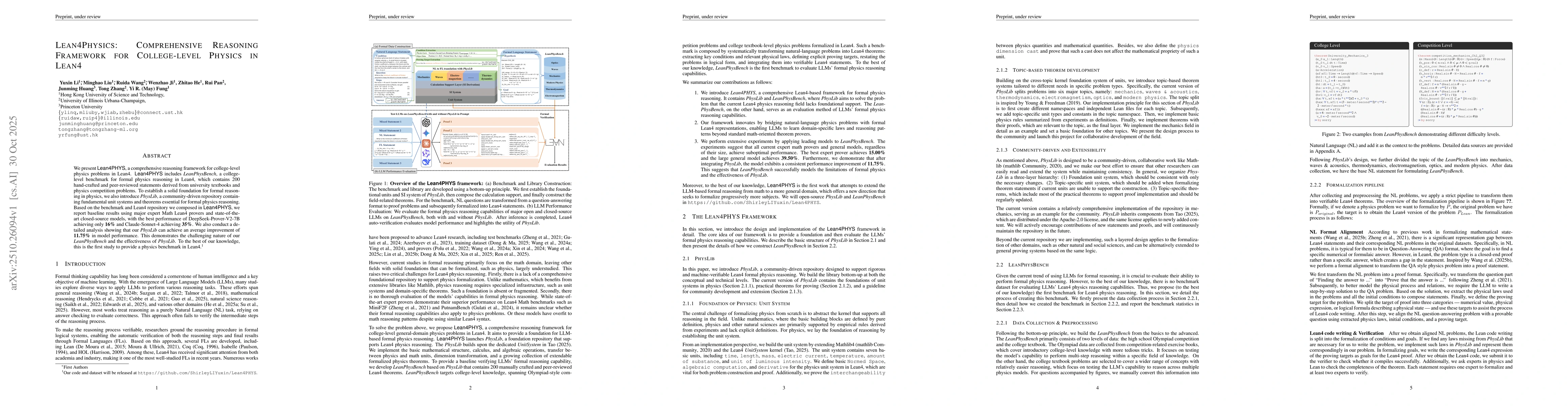 Thumbnail for Lean4Physics: Comprehensive Reasoning Framework for College-level
  Physics in Lean4