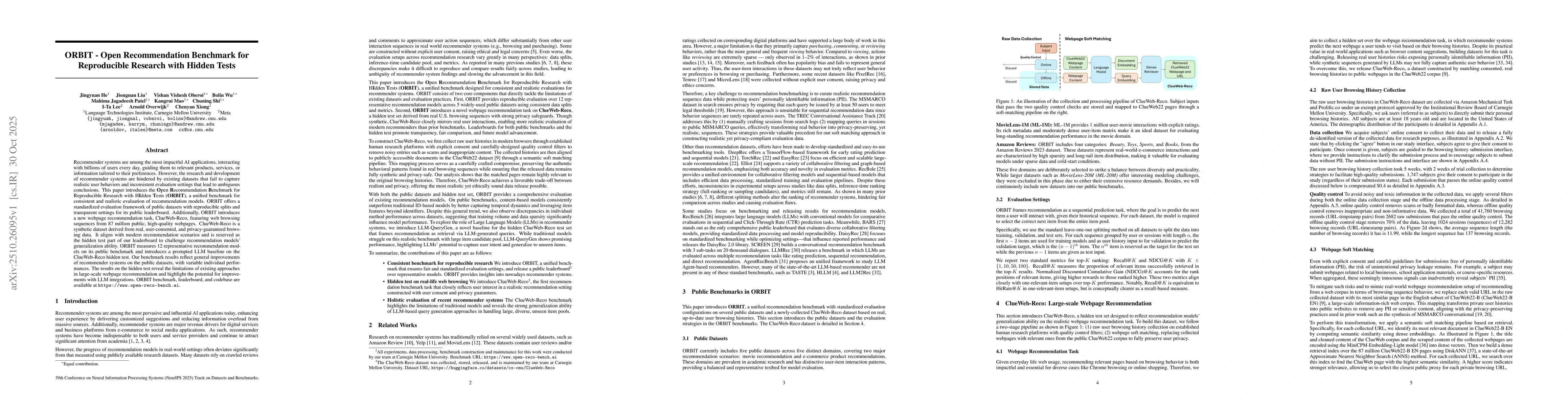 Thumbnail for ORBIT -- Open Recommendation Benchmark for Reproducible Research with
  Hidden Tests