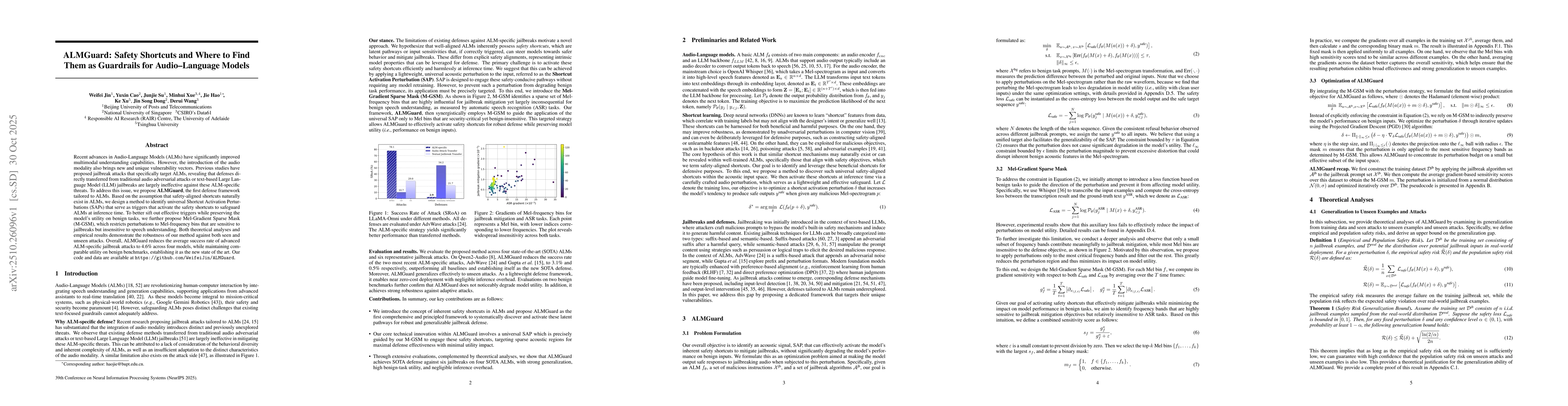 Thumbnail for ALMGuard: Safety Shortcuts and Where to Find Them as Guardrails for
  Audio-Language Models