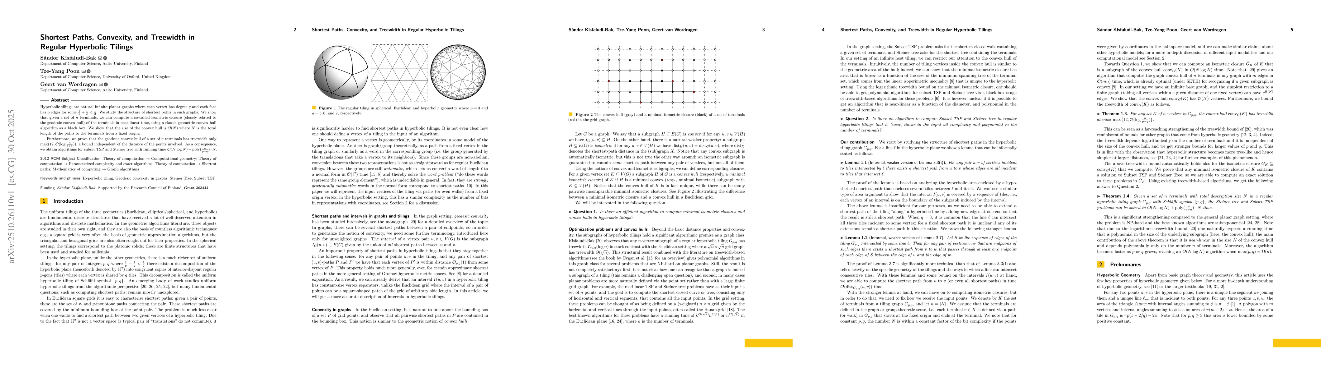 Thumbnail for Shortest Paths, Convexity, and Treewidth in Regular Hyperbolic Tilings