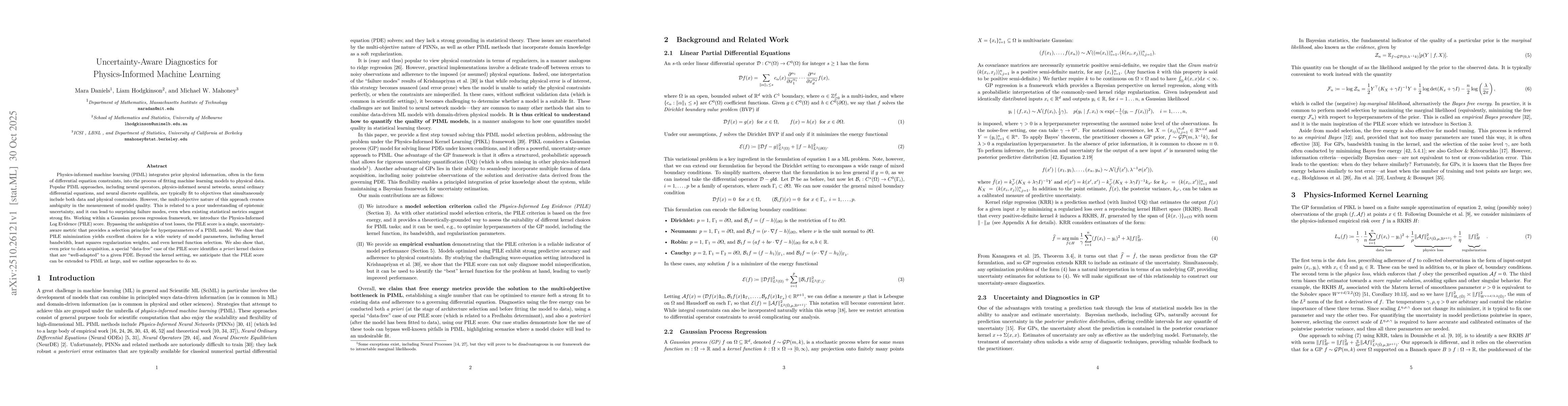 Thumbnail for Uncertainty-Aware Diagnostics for Physics-Informed Machine Learning