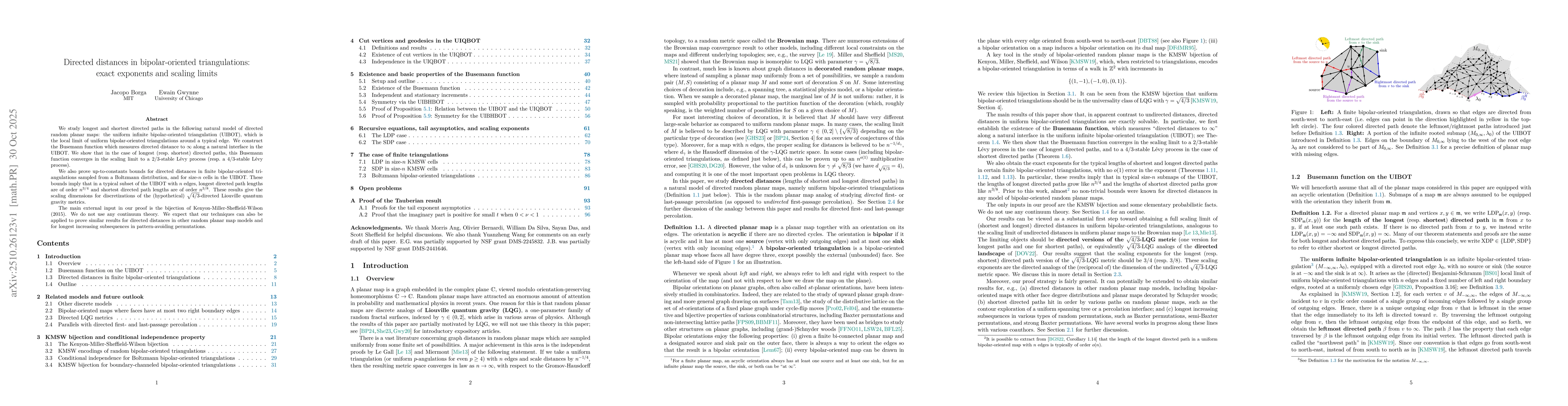 Thumbnail for Directed distances in bipolar-oriented triangulations: exact exponents
  and scaling limits