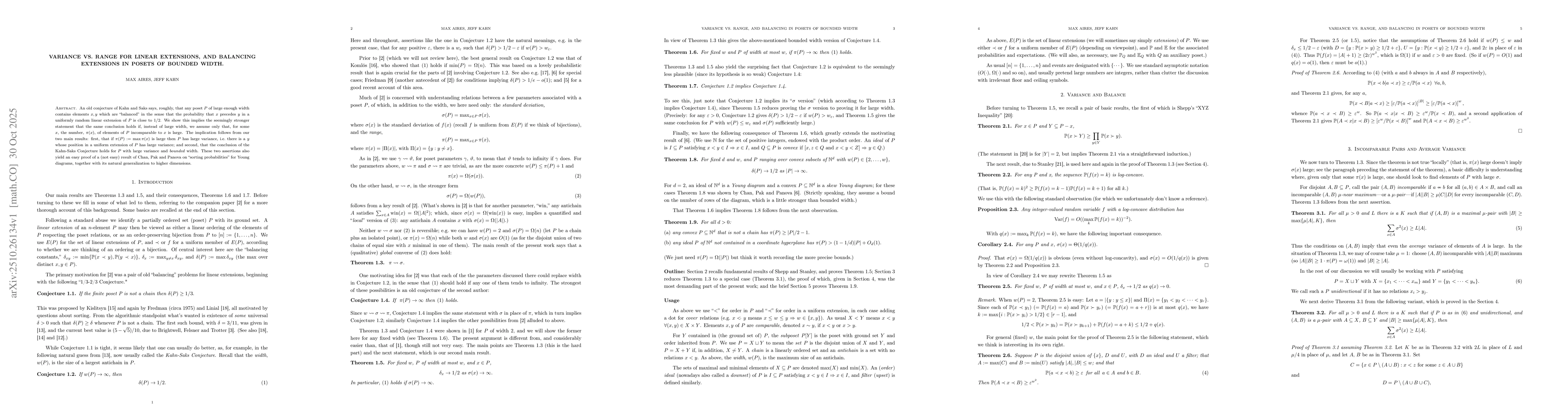 Thumbnail for Variance vs. range for linear extensions, and balancing extensions in
  posets of bounded width