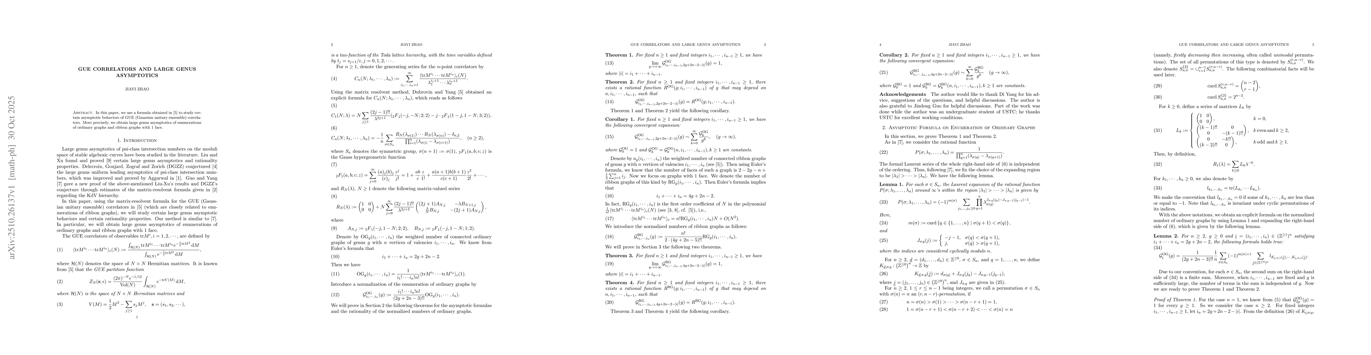Thumbnail for GUE Correlators and Large Genus Asymptotics