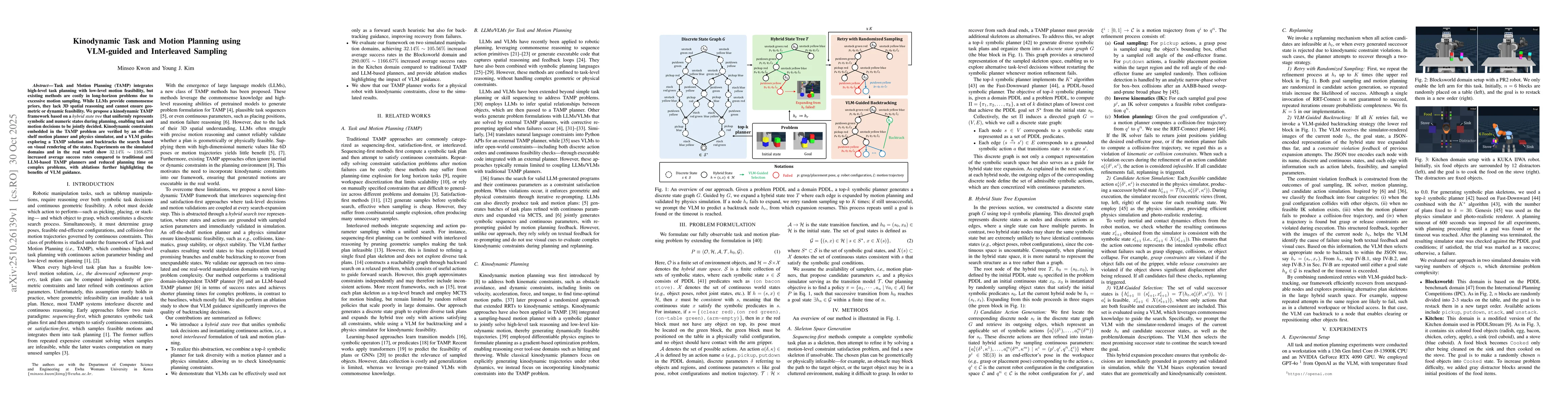 Thumbnail for Kinodynamic Task and Motion Planning using VLM-guided and Interleaved
  Sampling
