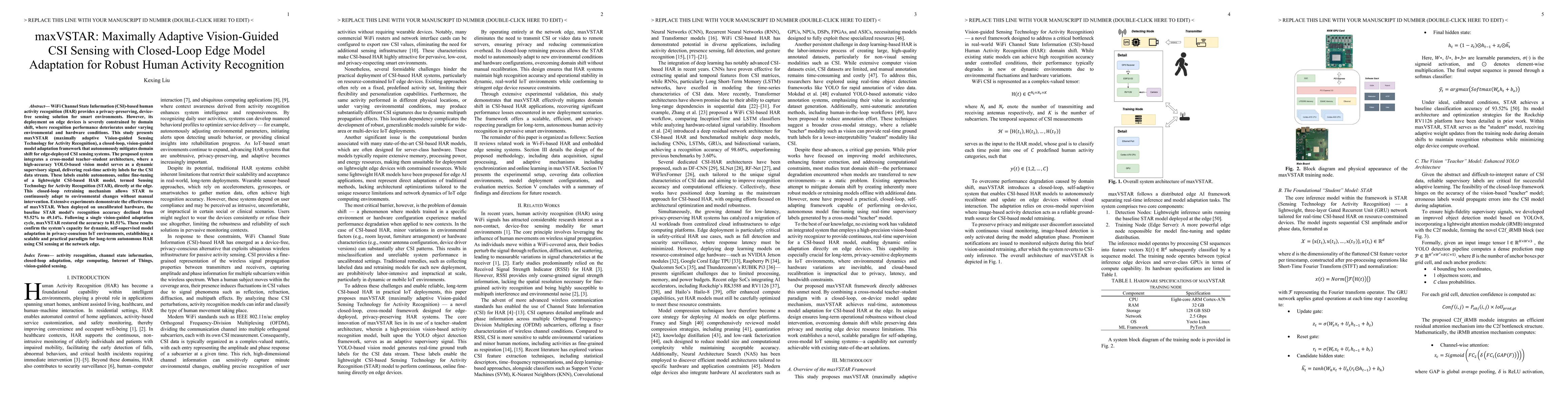 Thumbnail for maxVSTAR: Maximally Adaptive Vision-Guided CSI Sensing with Closed-Loop
  Edge Model Adaptation for Robust Human Activity Recognition