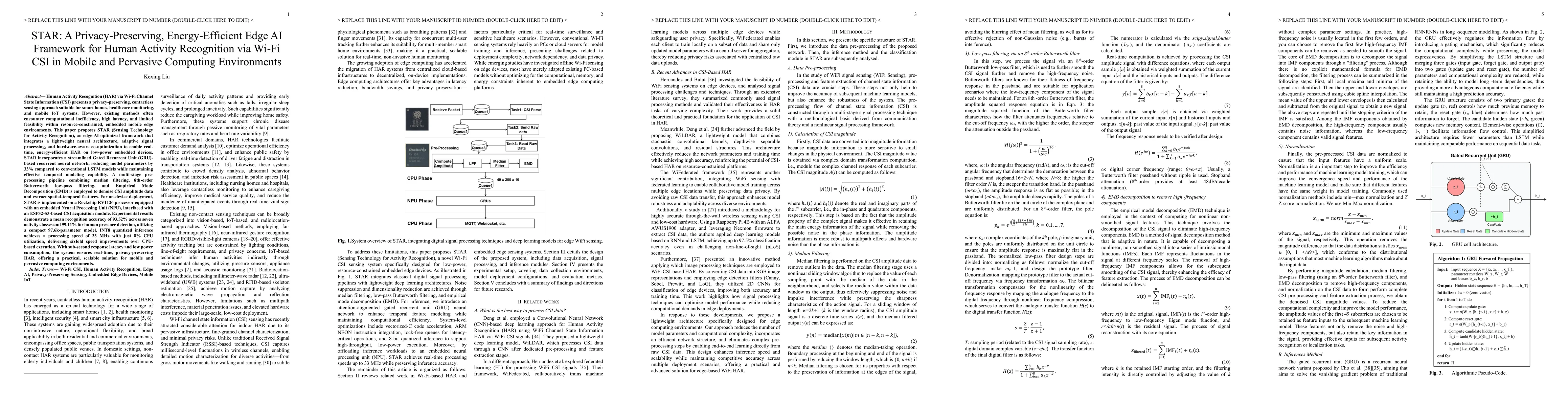 Thumbnail for STAR: A Privacy-Preserving, Energy-Efficient Edge AI Framework for Human
  Activity Recognition via Wi-Fi CSI in Mobile and Pervasive Computing
  Environments