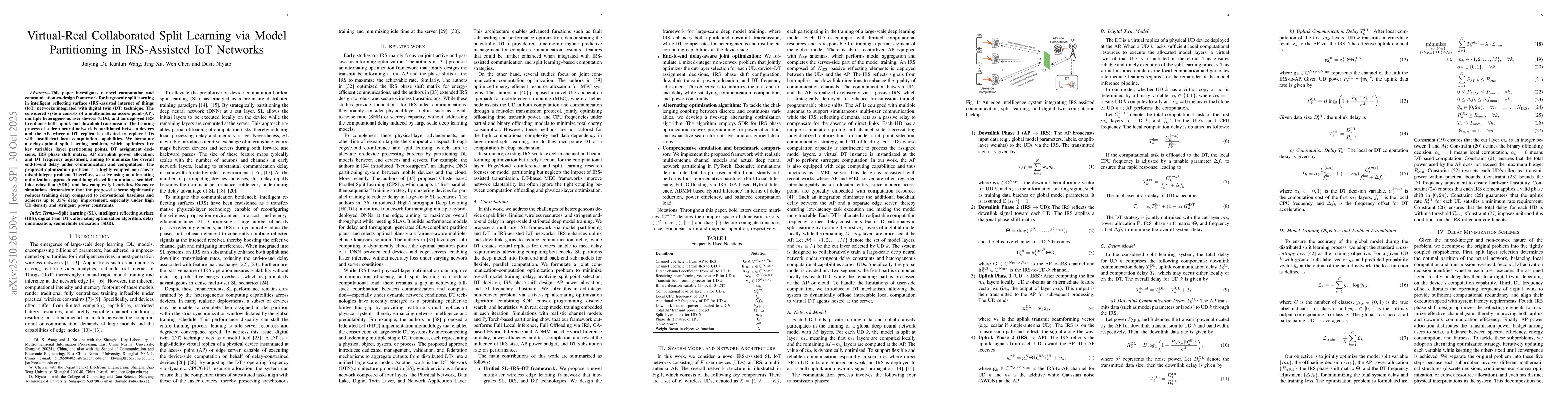 Thumbnail for Virtual-Real Collaborated Split Learning via Model Partitioning in
  IRS-Assisted IoT Networks