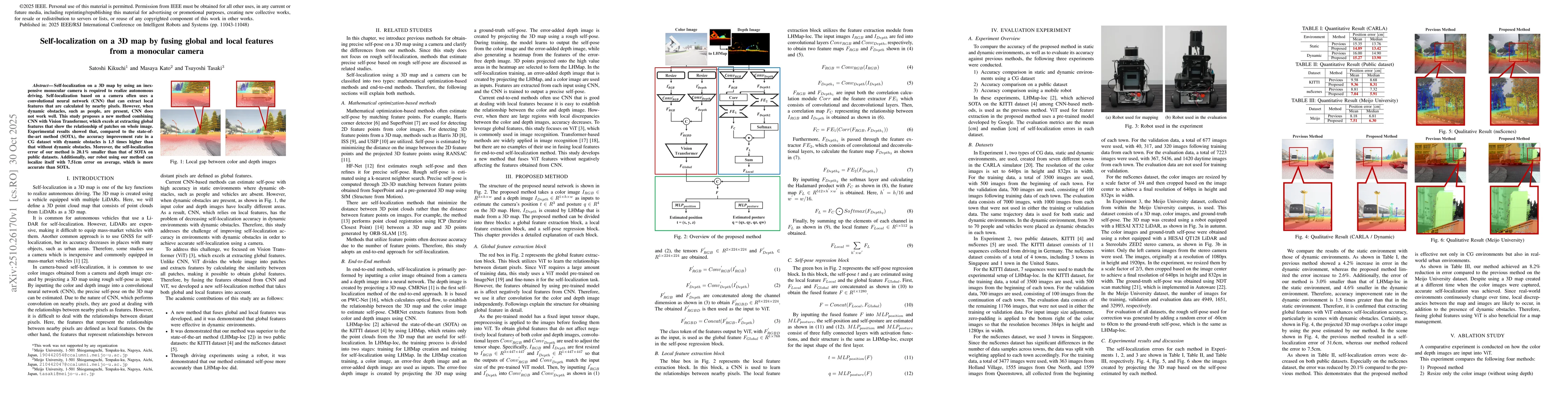 Thumbnail for Self-localization on a 3D map by fusing global and local features from a
  monocular camera