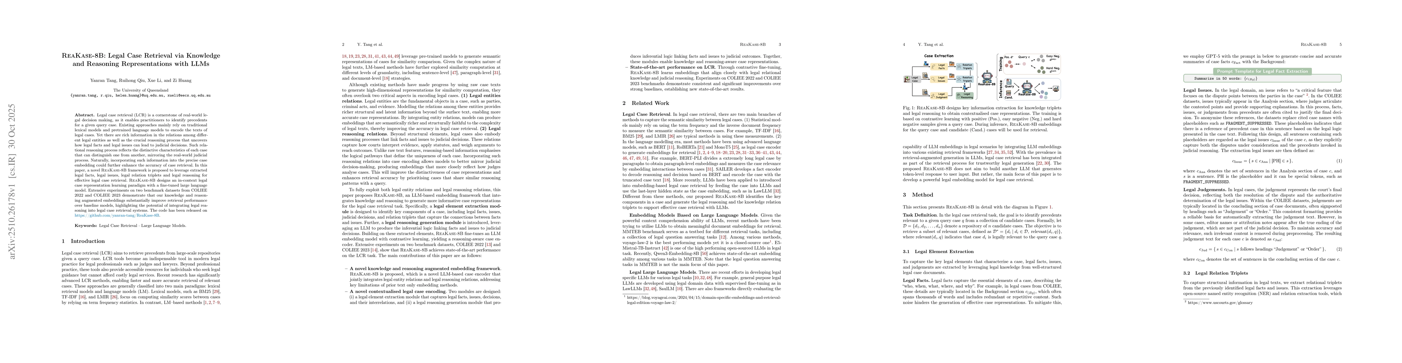 Thumbnail for ReaKase-8B: Legal Case Retrieval via Knowledge and Reasoning
  Representations with LLMs