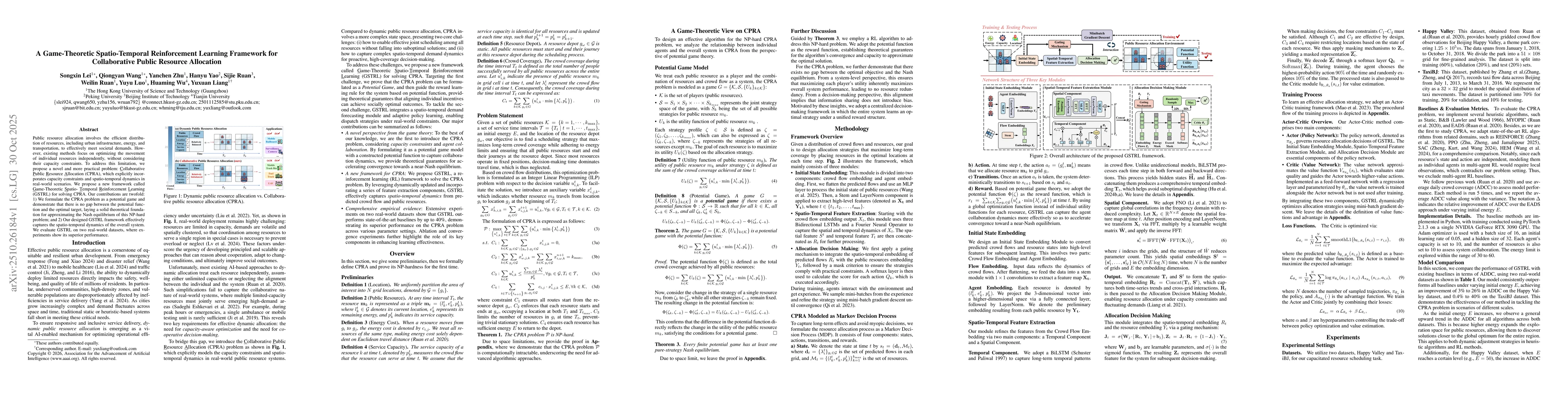 Thumbnail for A Game-Theoretic Spatio-Temporal Reinforcement Learning Framework for
  Collaborative Public Resource Allocation