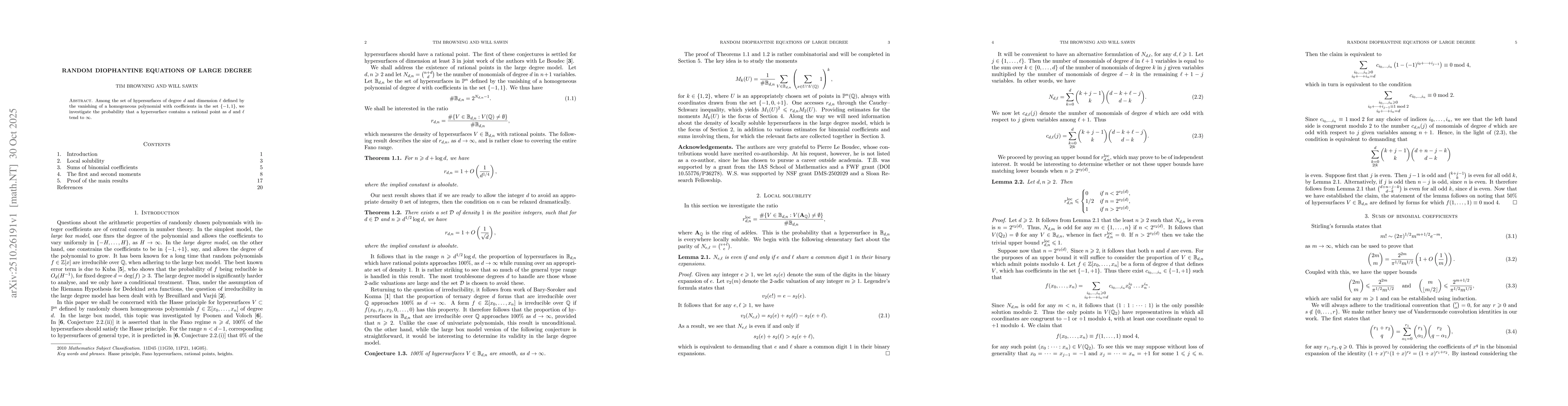 Thumbnail for Random Diophantine equations of large degree