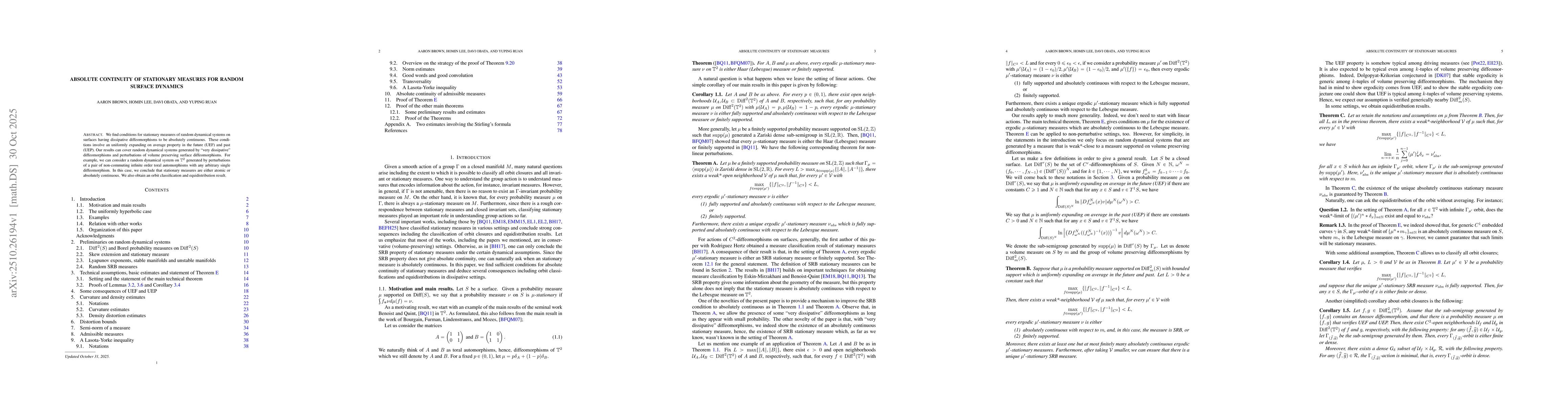 Thumbnail for Absolute continuity of stationary measures for random surface dynamics