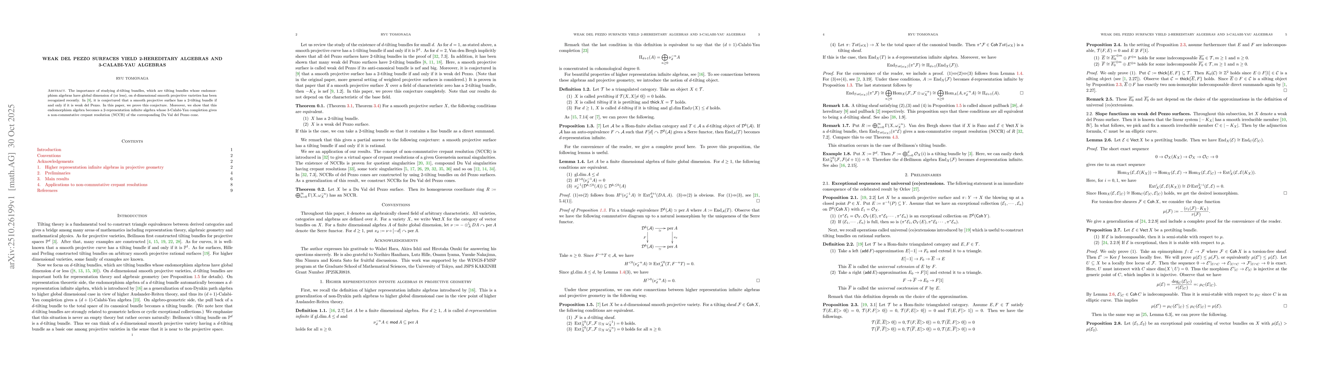 Thumbnail for Weak del Pezzo surfaces yield 2-hereditary algebras and 3-Calabi-Yau
  algebras