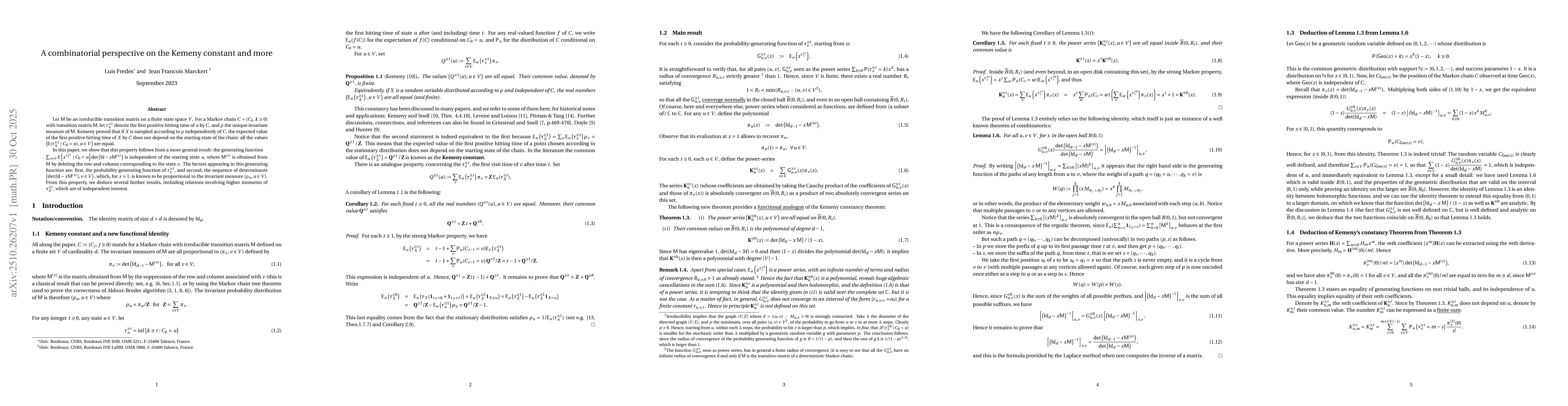 Thumbnail for A combinatorial perspective on the Kemeny constant and more