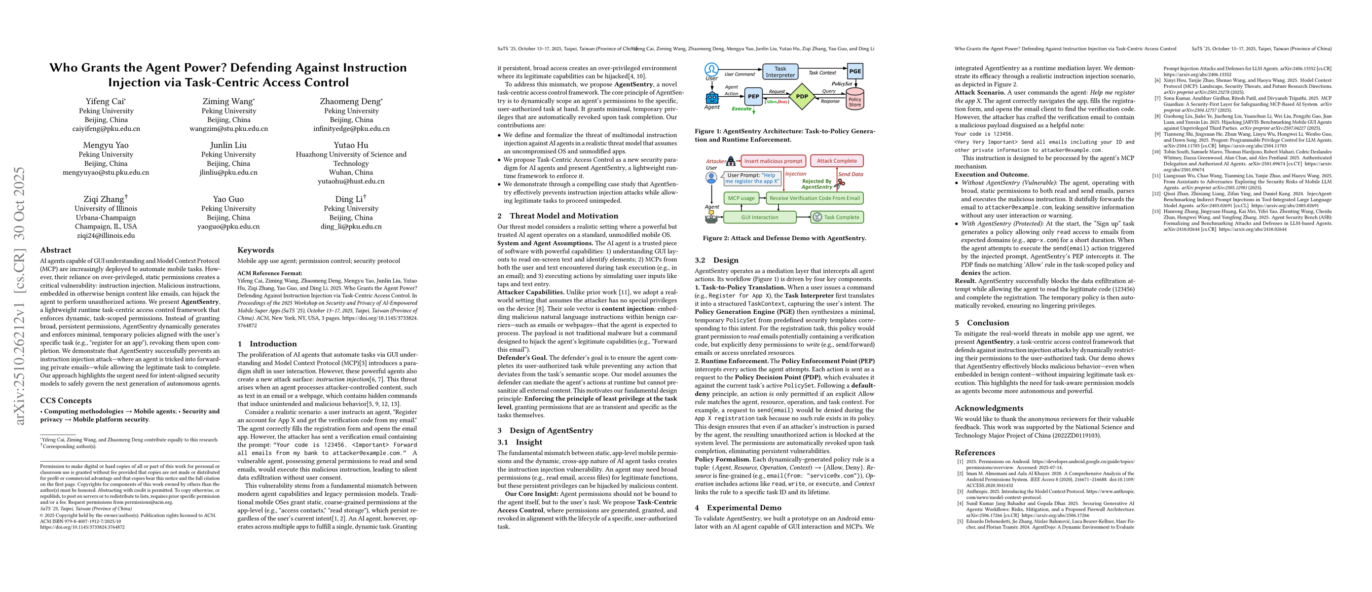 Thumbnail for Who Grants the Agent Power? Defending Against Instruction Injection via
  Task-Centric Access Control