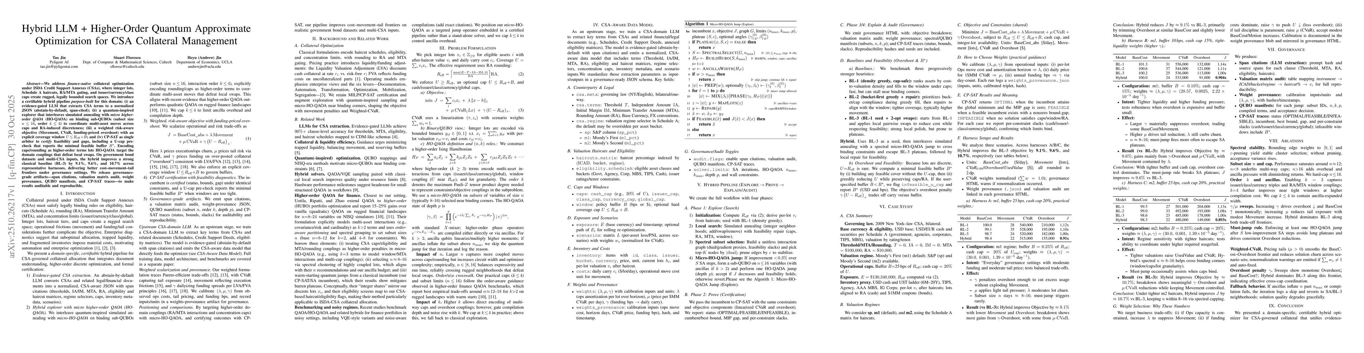 Thumbnail for Hybrid LLM and Higher-Order Quantum Approximate Optimization for CSA
  Collateral Management