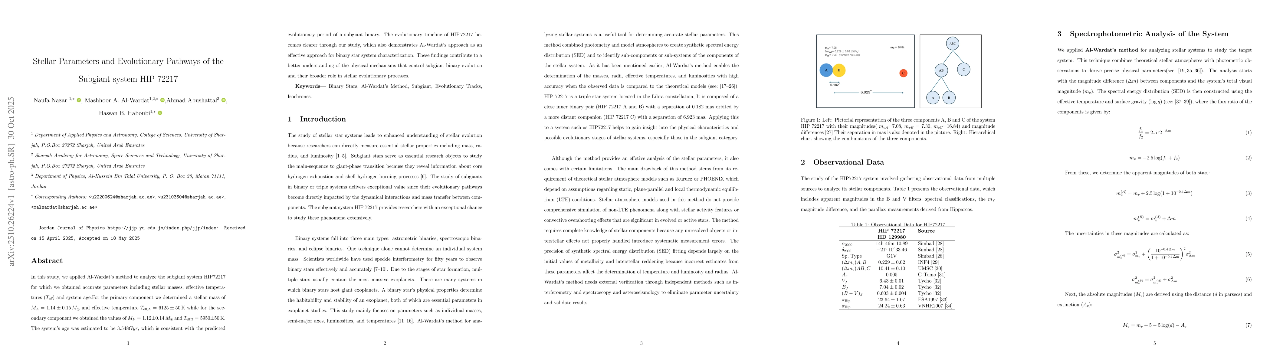 Thumbnail for Stellar Parameters and Evolutionary Pathways of the Subgiant system HIP
  72217