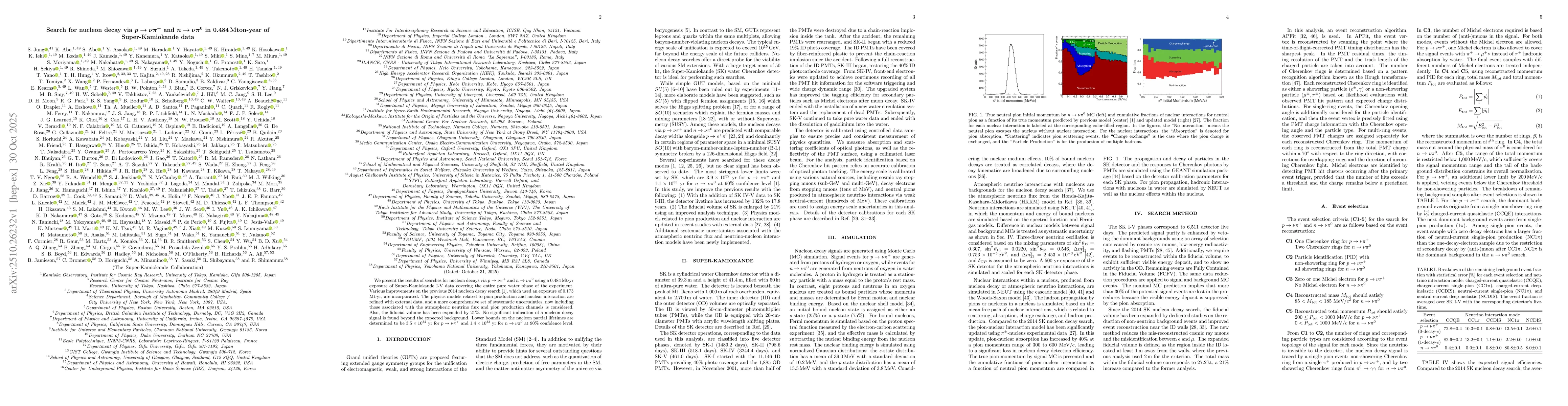 Thumbnail for Search for nucleon decay via $p\rightarrowνπ^{+}$ and
  $n\rightarrowνπ^{0}$ in 0.484 Mton-year of Super-Kamiokande data