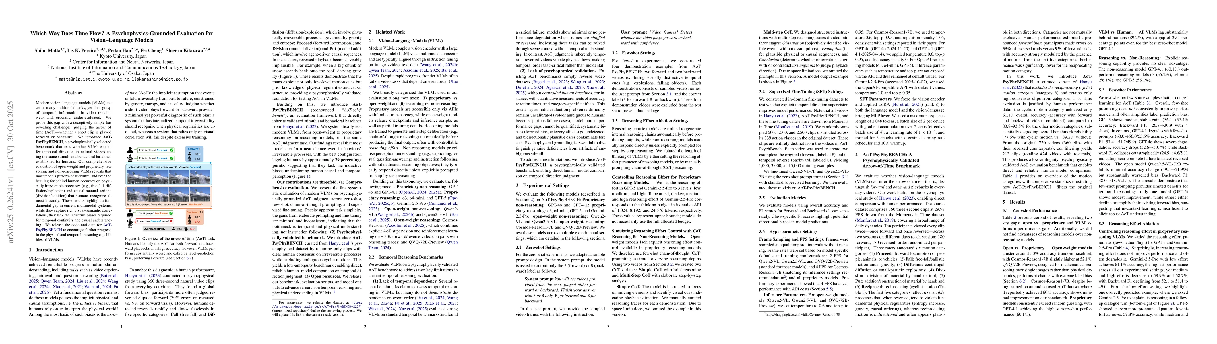 Thumbnail for Which Way Does Time Flow? A Psychophysics-Grounded Evaluation for
  Vision-Language Models